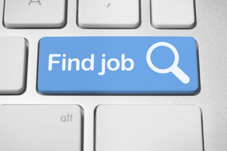 Blue key on a keyboard with the text "Find job" and a magnifying glass icon.